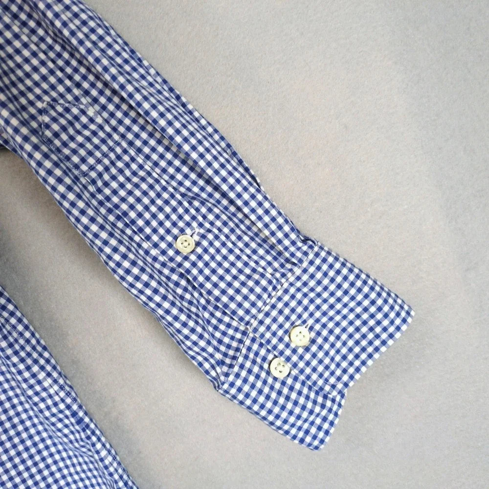 Vintage 90s Polo Ralph Lauren Regent Classic Fit Men 17 Blue Gingham Dress Shirt